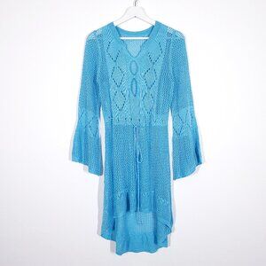 Blue Crochet Knit Dress Swim Cover Up